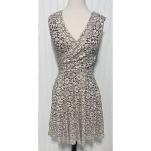 Anthropologie Maeve Dress Faux Wrap V-Neck Floral‎ Lace Sleeveless Tan Small